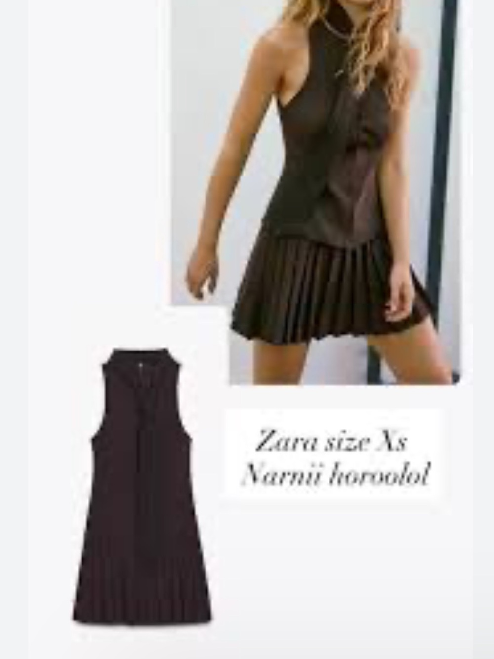 Zara Dark Brown Sleeveless Pleated Mini Dress